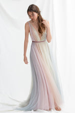 Boho tulle pride dress, multi coloured, rainbow wedding dress