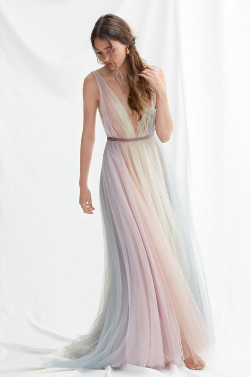 Boho tulle pride dress, multi coloured, rainbow wedding dress