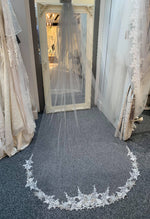 Exclusive to Your Little Secret! Beautiful cathedral tulle single tier veil with stunning lace edging.