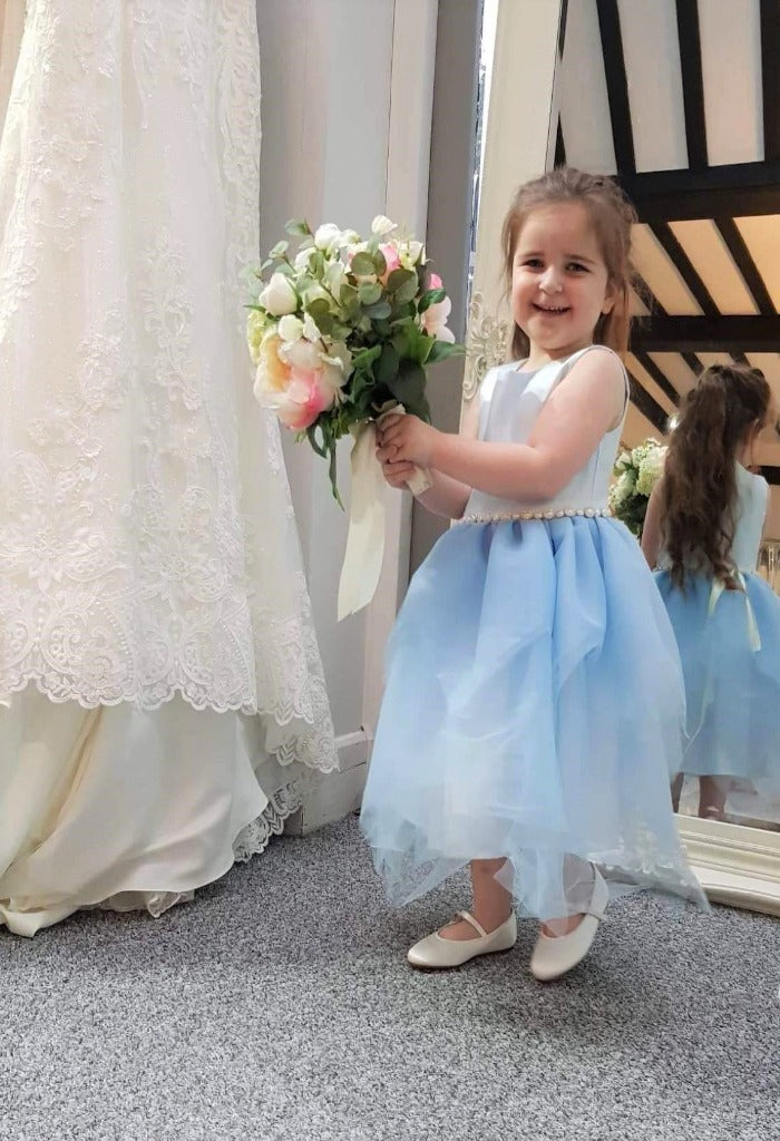Autofrei Blue Floral Flower Girl Dresses Floral Gown Long Gown
