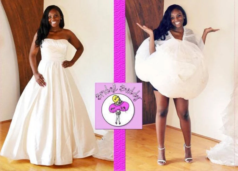 Bridal Buddy undergarment slip in a cute pink bag! Use for your trip to the toilet on your wedding day, can be worn under your dress throughout your special day or put on when needed.