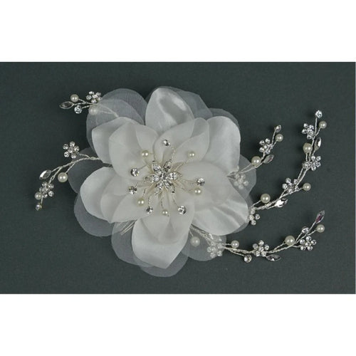 HAIR ACCESSORY - TLH 3000 An Organza Flower with Pearl and Diamanté Detail.