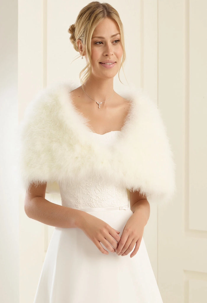 BIANCO EVENTO BOLERO E184 Eye catching marabou feather cape, perfect for a winter wedding  Carefully designed and manufactured within the EU.