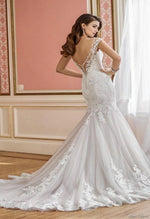 Stunning Margaret 217218 from David Tutera gorgeous illusion sweetheart neckline, lace and tulle wedding gown. Stunning mermaid silhouette with capped sleeves and a dramatic chapel length train