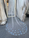 Exclusive to Your Little Secret! Beautiful cathedral tulle single tier veil with 3D flowers and leaf vine effect.