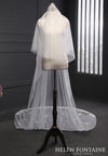 Helen Fontaine Veil #23 cathedral two tier tulle lace edge ivory wedding veil with comb, Tulle, Lace Edge, Lace Appliques, Long layer length 300cm, Short layer length 80cm, 150cm width, Two layer, Metal comb