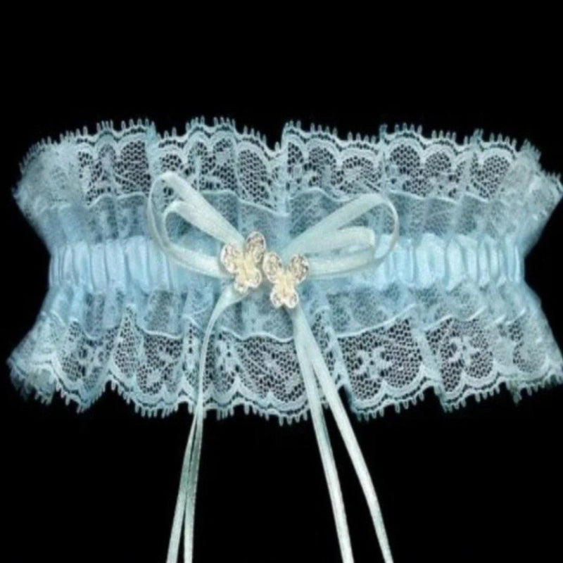 Garter TLG514 Blue Lace garter with a blue ribbon and diamante centre