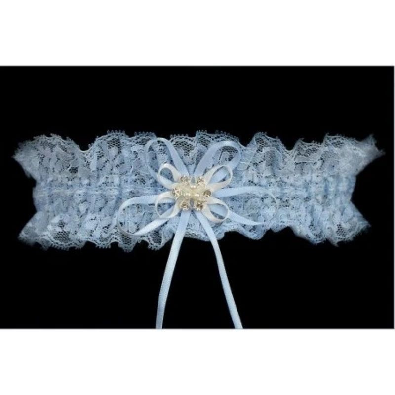 Garter TLG507 Blue Lace garter with a blue ribbon and diamante centre