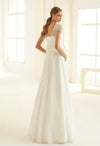 Bianco Evento Bernadette Stunning maternity wedding dress made from high-quality lace and chiffon with corset back